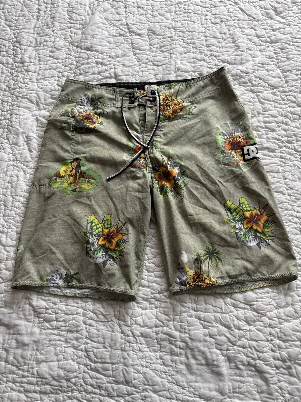DC Olive Green Tropical Floral Swim Board Shorts
